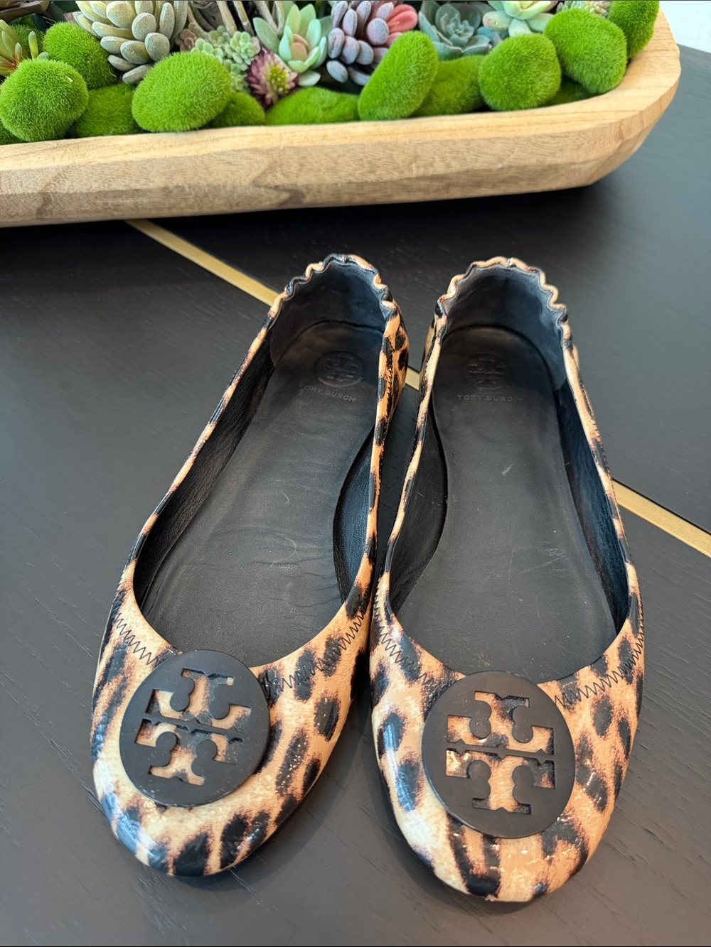 Tory Burch Leopard-Print Reva Ballet Flats in Brown and Black - Picture 1 of 5